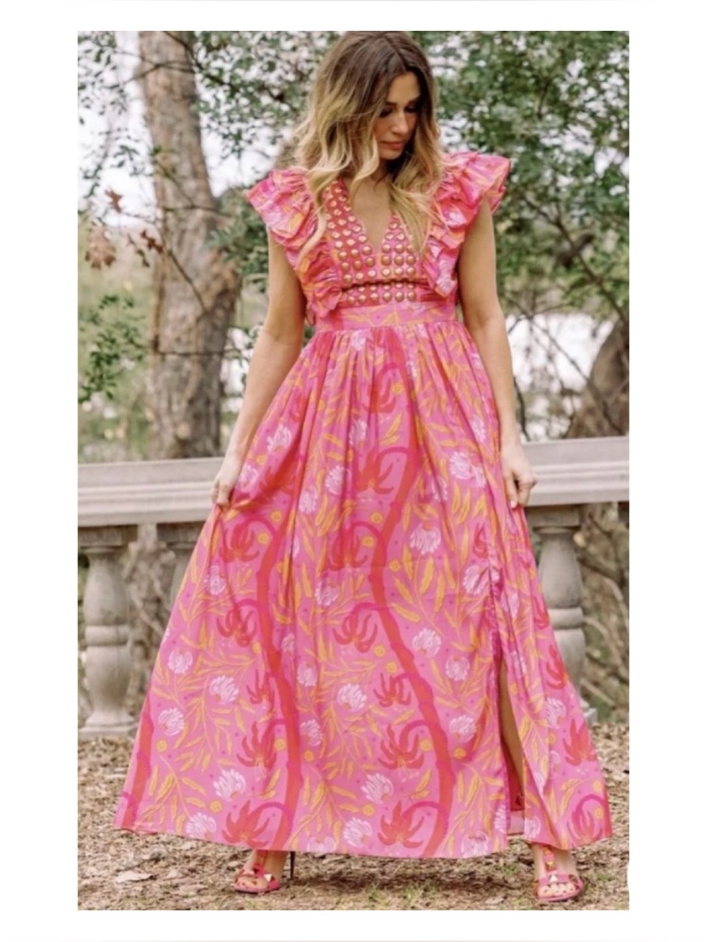 NWOT Sheridan French Stacey Maxi Dress in Bubblegum Lemonade Soirée  Size Small